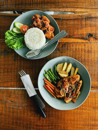 High angle view of food on table