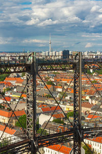 High angle view of buildings in city