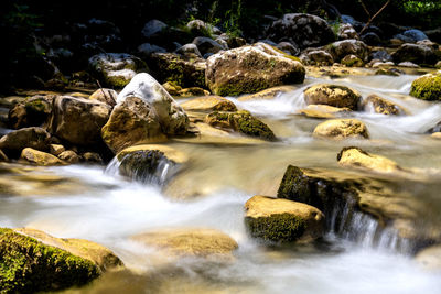 Stream flowing through rocks in forest