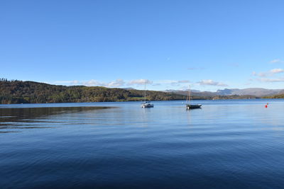 Scenic view of lake against blue sky