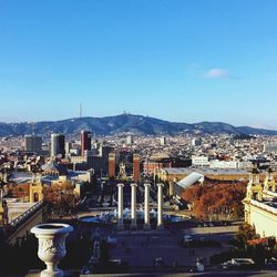 Cityscape against clear blue sky