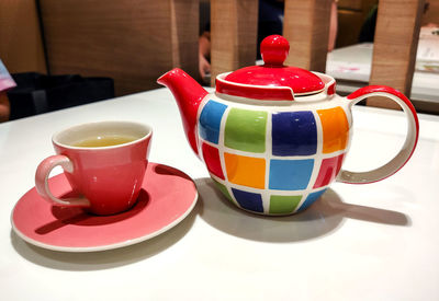 Close-up of tea cup on table