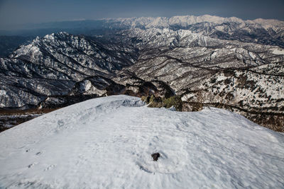 Scenic view of snowcapped mountains against sky