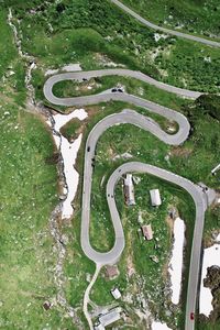 High angle view of road by lake