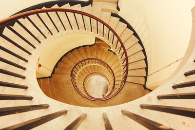 High angle view of spiral staircase in building