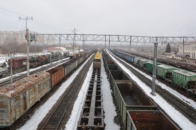 High angle view of railroad tracks against sky