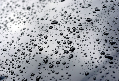 Full frame shot of raindrops on glass window