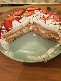 High angle view of cake on table