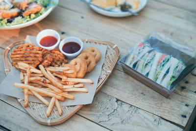 High angle view of food on table