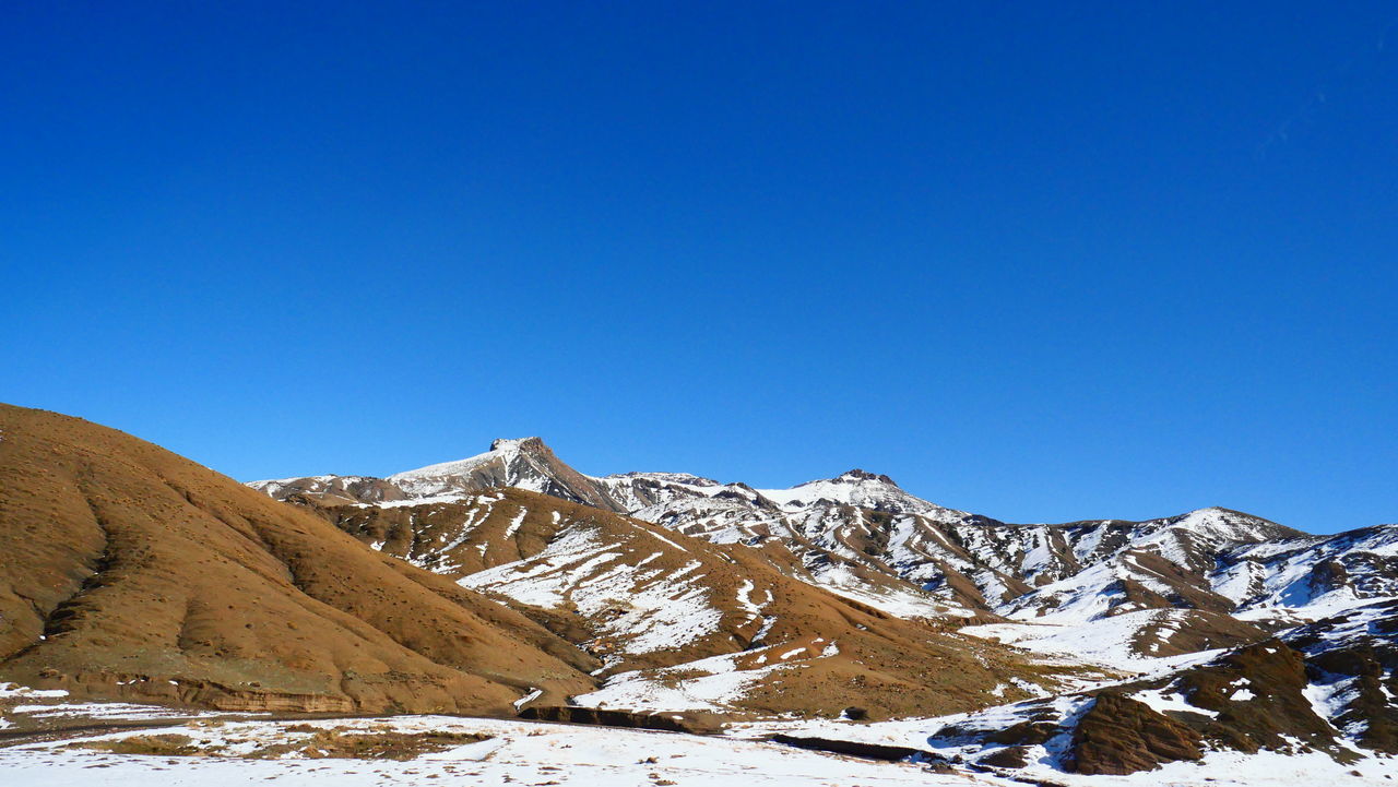 SNOWCAPPED MOUNTAINS AGAINST CLEAR BLUE SKY