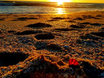 Scenic view of beach against sky during sunset