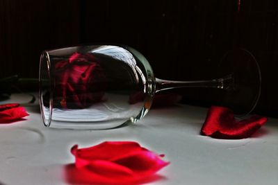 Close-up of red table