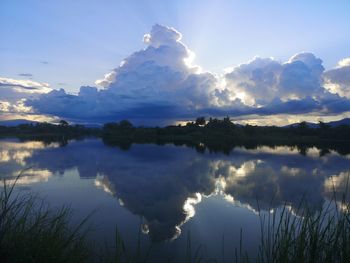 Scenic view of lake against sky during sunset