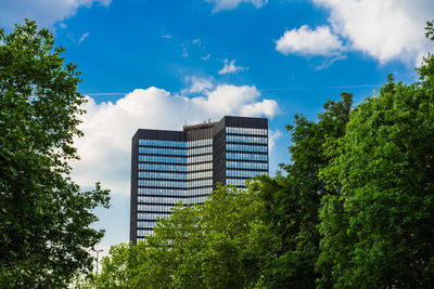 Low angle view of modern building against sky