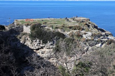 High angle view of rocks on beach