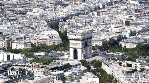 High angle view of buildings in city