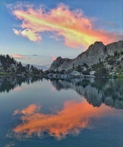 Reflection of mountains in calm lake