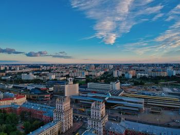 High angle view of townscape against sky