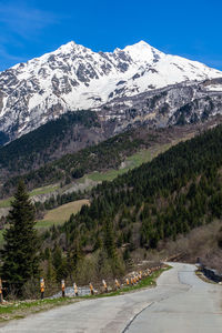 Scenic view of snowcapped mountains against sky