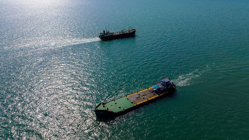 High angle view of ship in sea