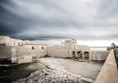 Buildings against cloudy sky