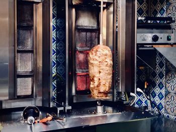 View of  donor kebab machine at restaurant