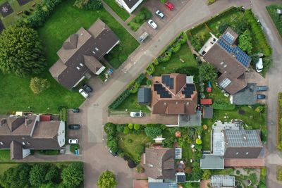 High angle view of buildings in city