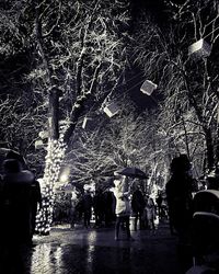 People walking on street at night