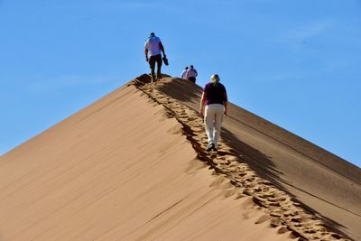 Rear view of man walking on beach