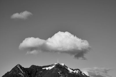 Low angle view of snowcapped mountains against sky