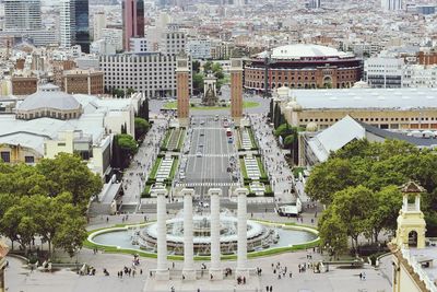 High angle view of city street and buildings