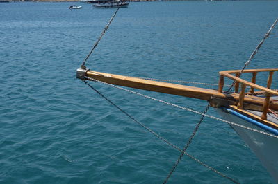 High angle view of sailboat sailing on sea