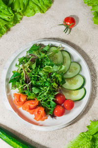 High angle view of food in plate on table