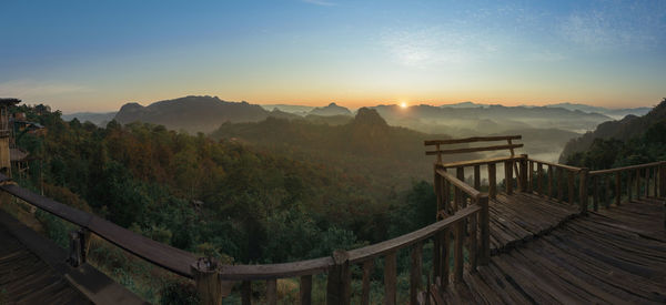 Scenic view of mountains against sky during sunset