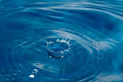 High angle view of drop falling on water