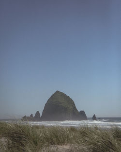 Scenic view of sea against clear blue sky