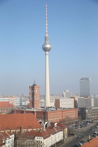 Cityscape against clear sky