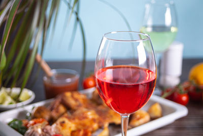 Close-up of wineglass on table