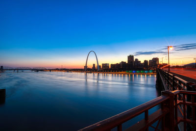 View of bridge over river at sunset