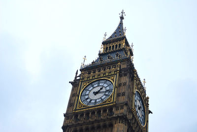 Low angle view of clock tower against sky