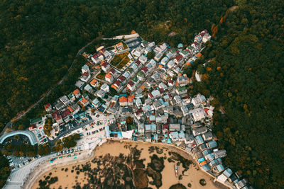 High angle view of crowd outside building