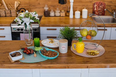 Fruits and vegetables on table at home