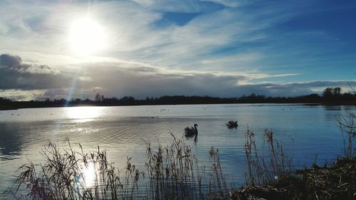Scenic view of lake at sunset