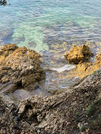 High angle view of rocks on shore