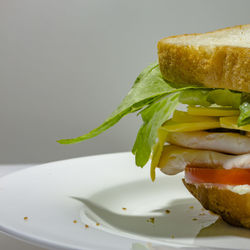 Close-up of sandwich served in plate