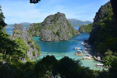 High angle view of bay against sky