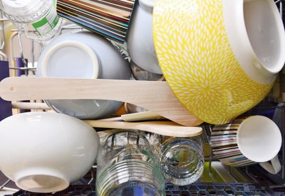 High angle view of bowl on table