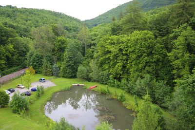 High angle view of lake amidst trees