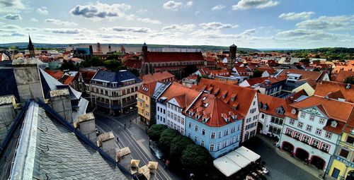 High angle view of townscape against sky