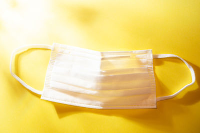 High angle view of coffee cup on table
